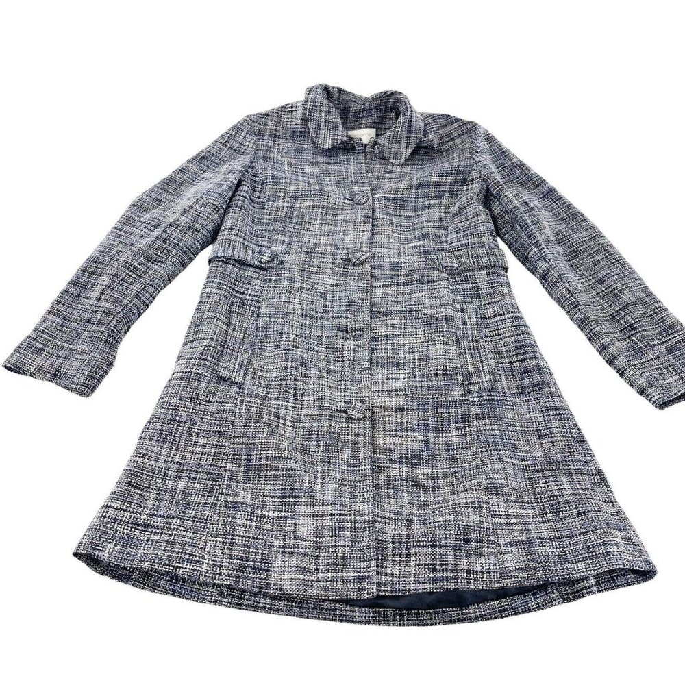 Liz Claiborne Petite 10P Navy Tweed Pea Coat 100% Silk Shell Button Front Jacket - Picture 7 of 13